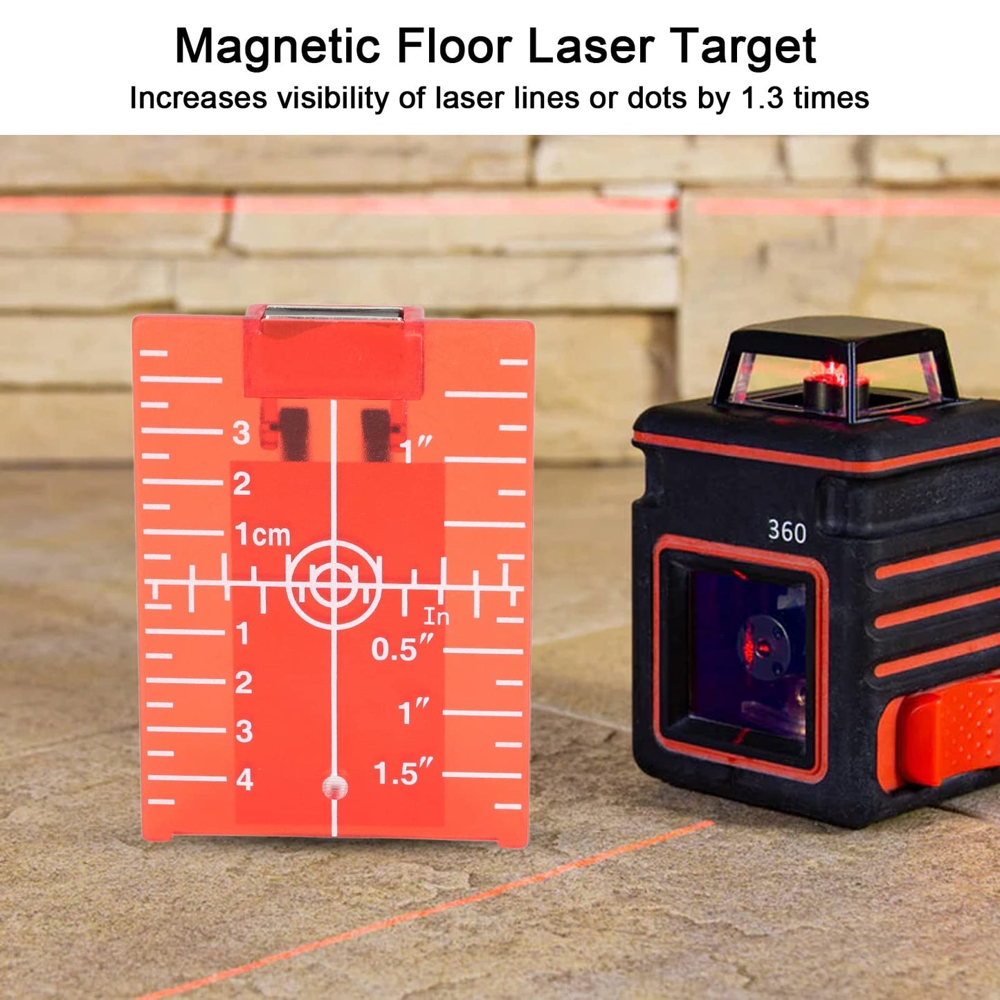 Laser Targets, Target Card ABS Target Magnetic Floor Target Card Plate with Bracket Inch Metric Scale 105 X 75mm, Levels (Red)