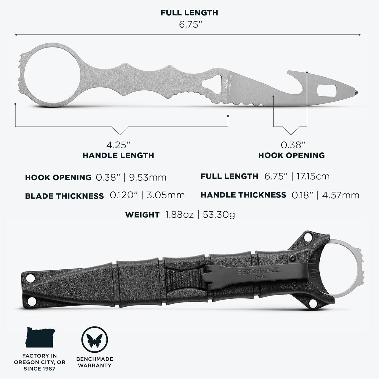Benchmade - SOCP 179 Rescue Tool with Black Sheath, Hook, Oxygen Wrench, and Carbide Glass Breaker (179GRY)
