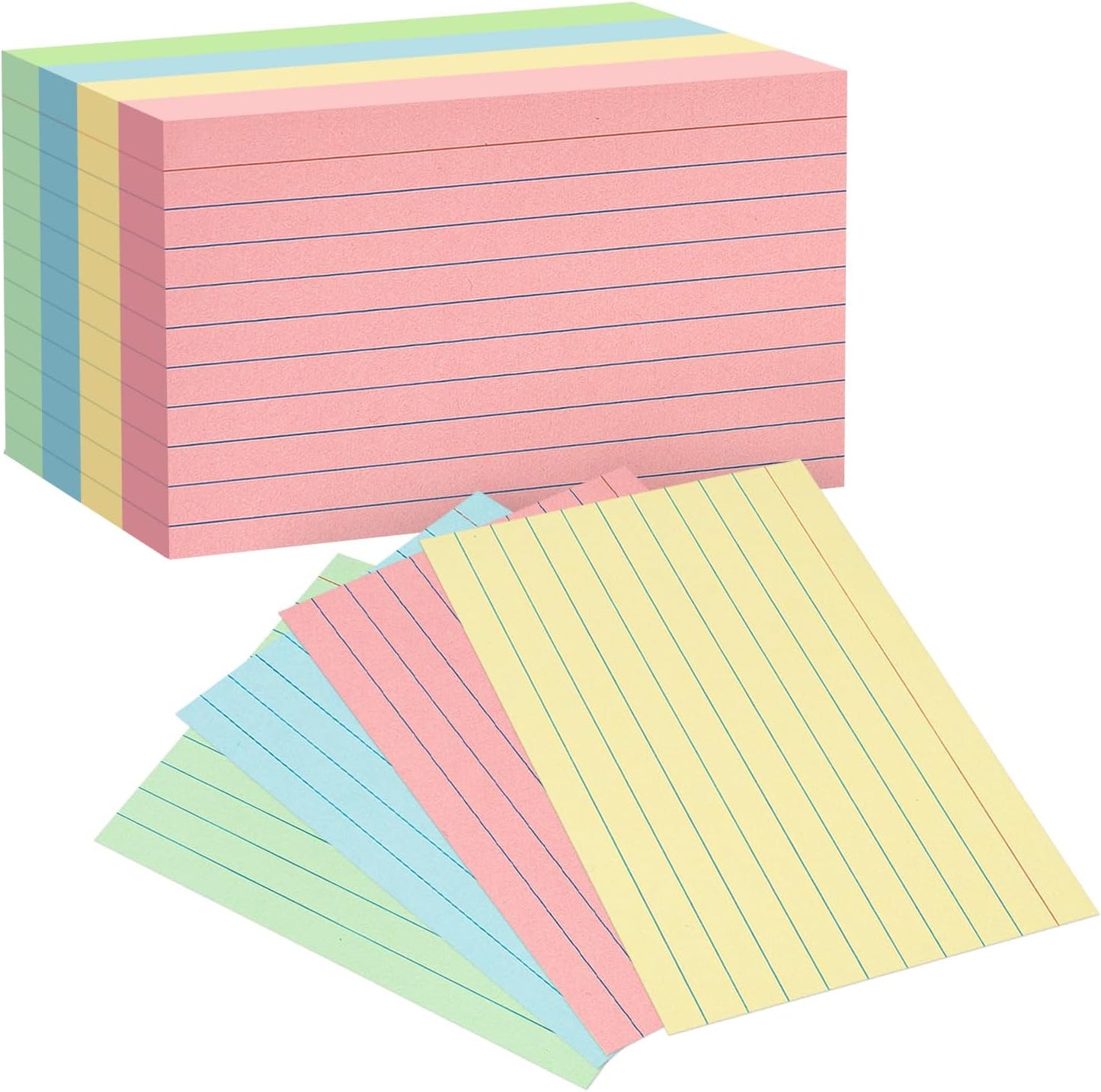 Colored Index Cards 5x8 100Pcs, Goefun Ruled Flashcards, 4 Color Notecards for Studying, Recipes, Memo Cards, Office Supply, DIY, Presentation