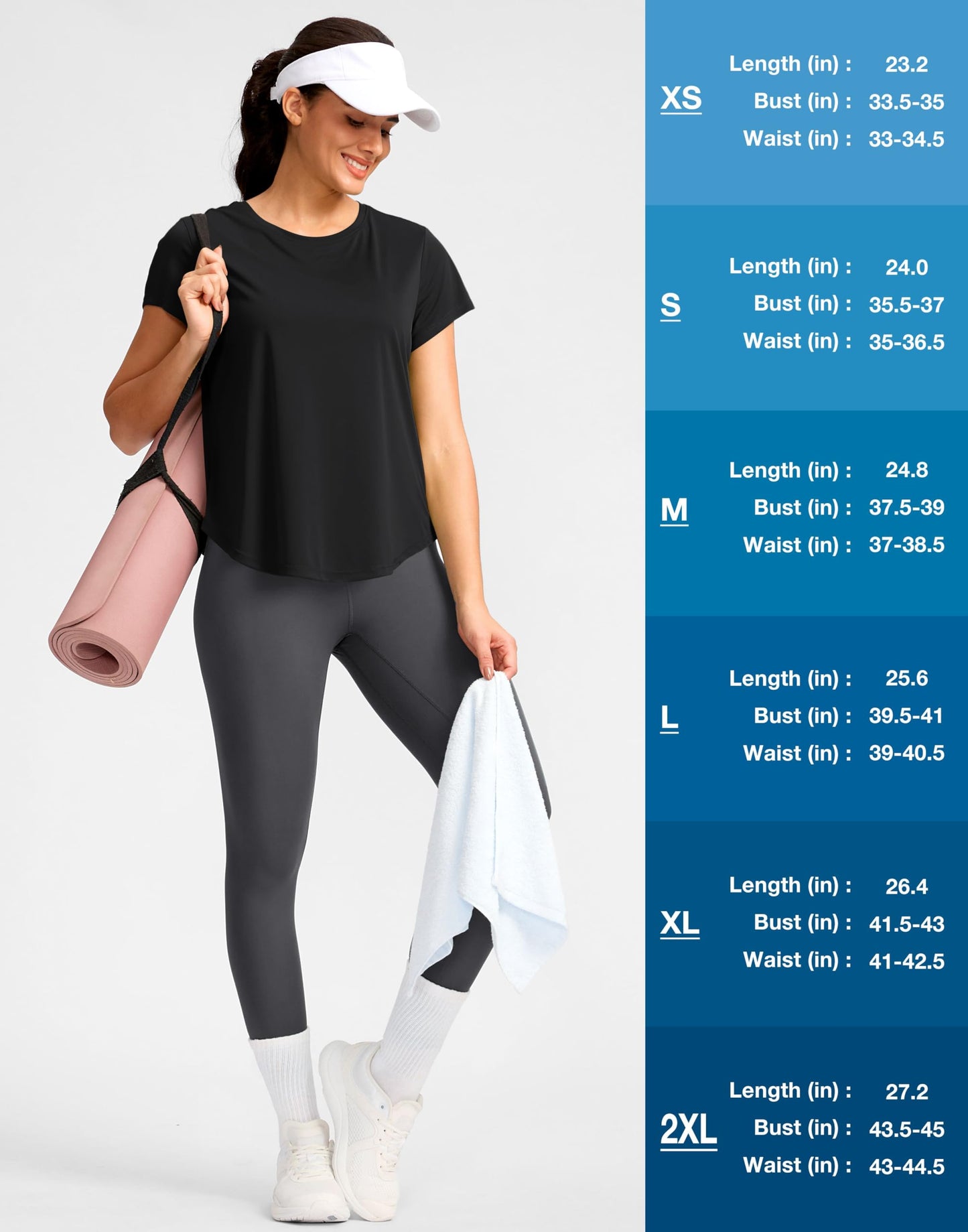 G Gradual Women's Workout Tops Short Sleeve Lightweight Athletic Yoga Running Shirts Loose Fit Quick Dry Gym T-Shirts(Black,L)