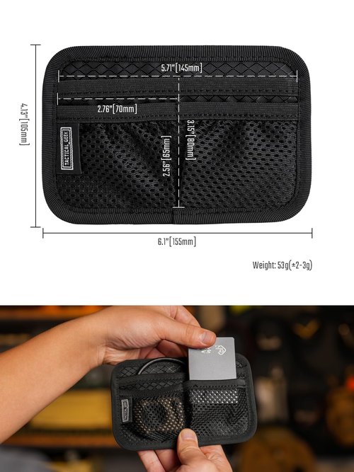 TACTICAL_GEEK TCM3 Mini EDC Organizer Board, Backpack Accessories with Open Pocket & Mesh Pocket, Utility Admin Bag Insert Panel Hook and Loop Modular Organizer for Daily Carry(Black)