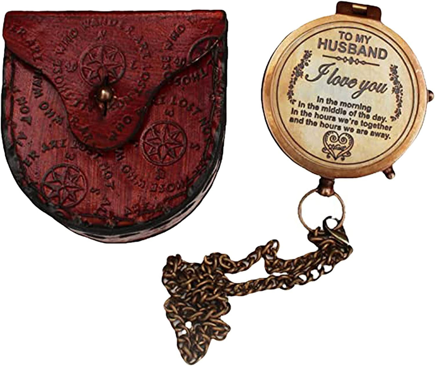 Antique Nautical Brass Engraved Pocket Compass Navigational Compass Tool for Travelling & Camping by THEHISTORICALHUB (to My Husband I Love You)