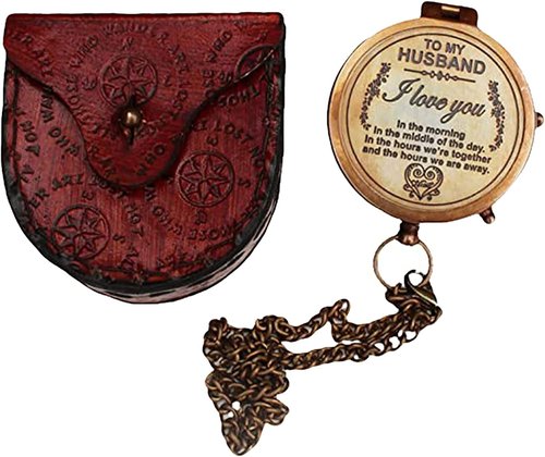 Antique Nautical Brass Engraved Pocket Compass Navigational Compass Tool for Travelling & Camping by THEHISTORICALHUB (to My Husband I Love You)