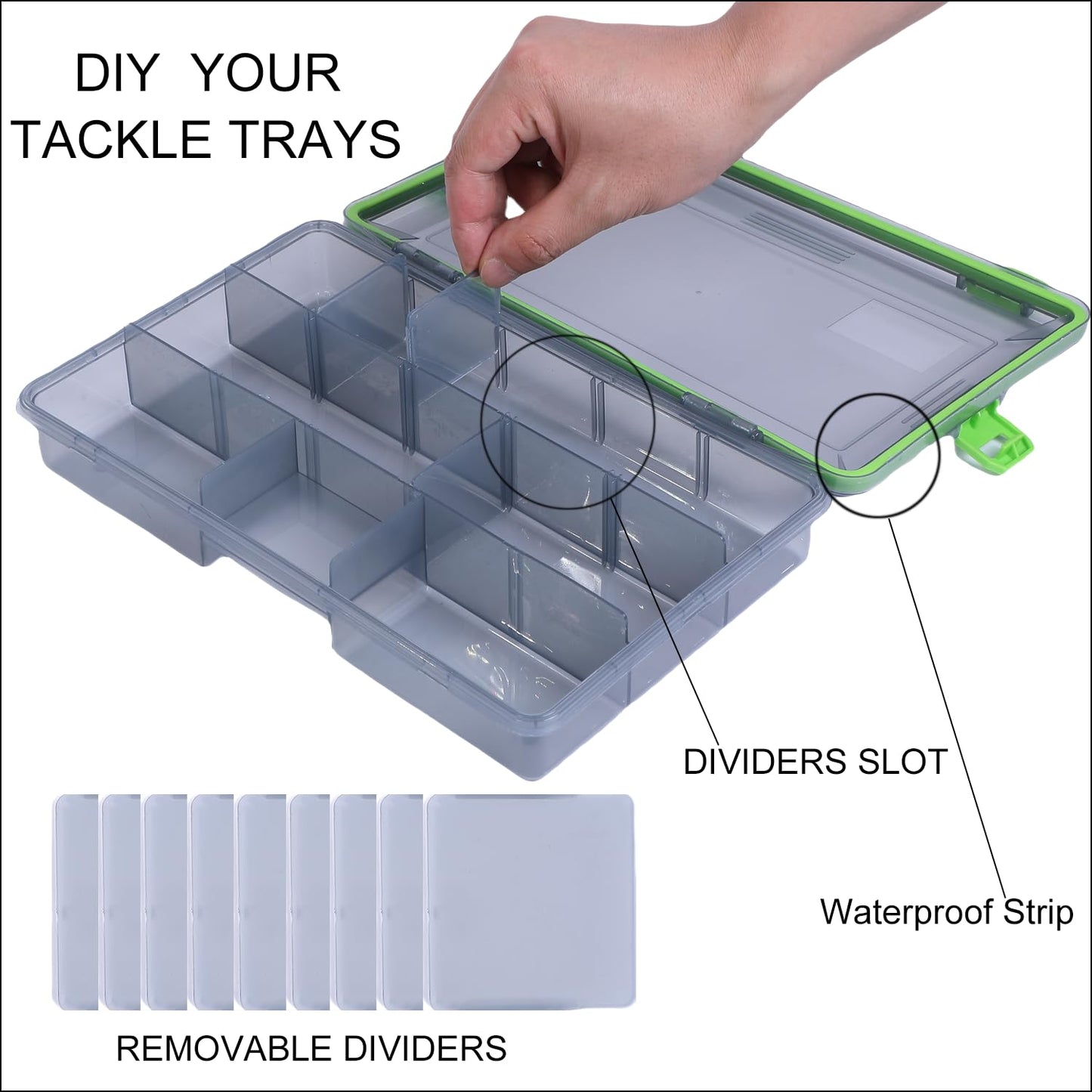 Kulport Tackle Boxes Plastic Storage Organizer Box with Removable Dividers,3600 Tackle Tray and 3700 Tackle Trays,Lure Box and Terminal Tackle Storage,4 Packs Tackle Trays-grey