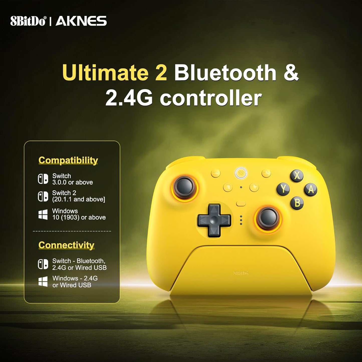 8BitDo Ultimate 2 Bluetooth Controller for Switch, Switch 2, PC&Windows,Switch Pro Controller with TMR Joysticks,Tactile/Hall Triggers,Programmable L4/R4 Bumpers,2 Back Paddle Buttons,RGB Ring,Yellow