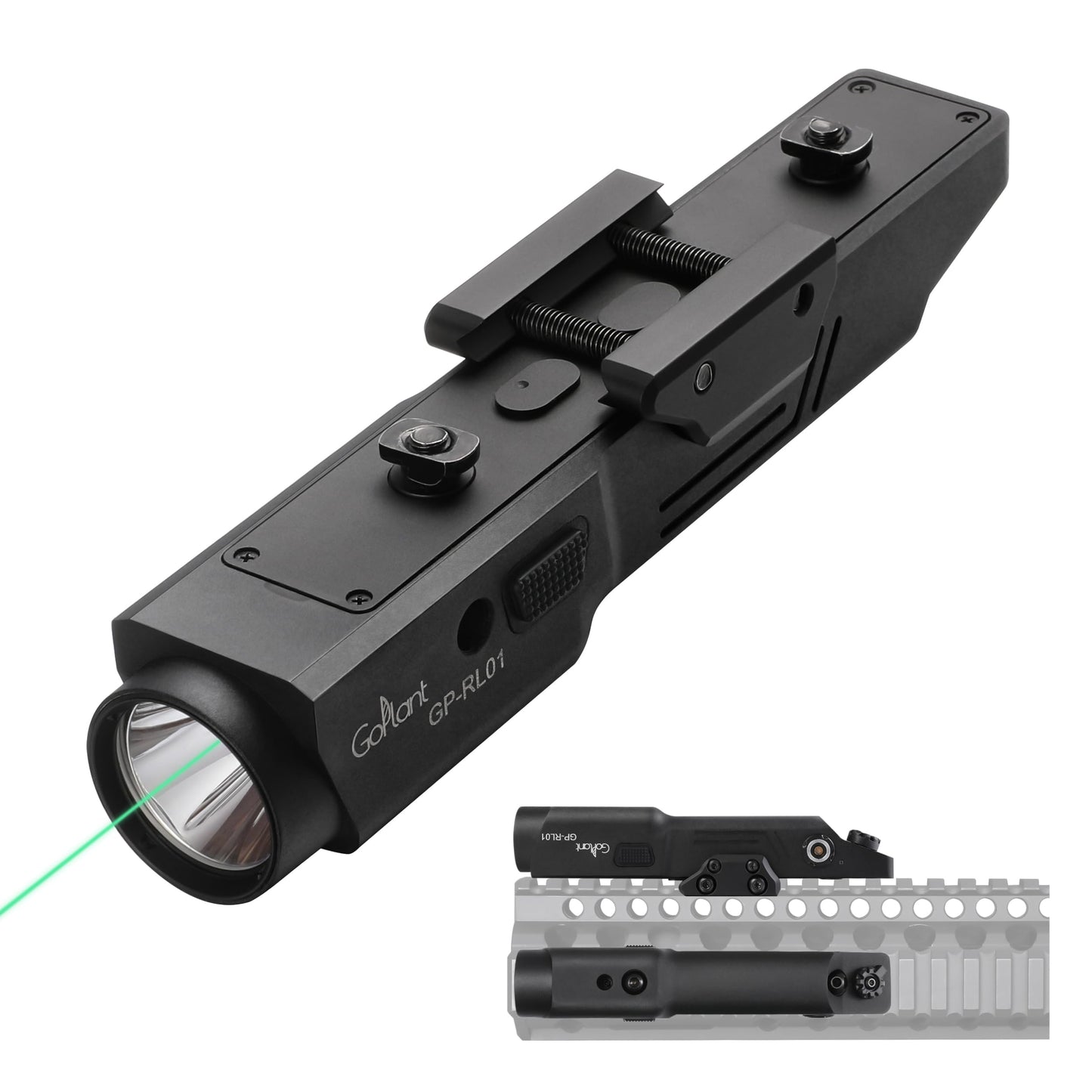 2500 Lumen Aluminum Alloy Rifle Laser Light Combo, 2.5 Hours Long Runtime AR15 Weapon Light and Green Laser, Picatinny Rail MLOK Mounted LED Tactical Flashlight, Low Profile Flashlight AR Rifle R15
