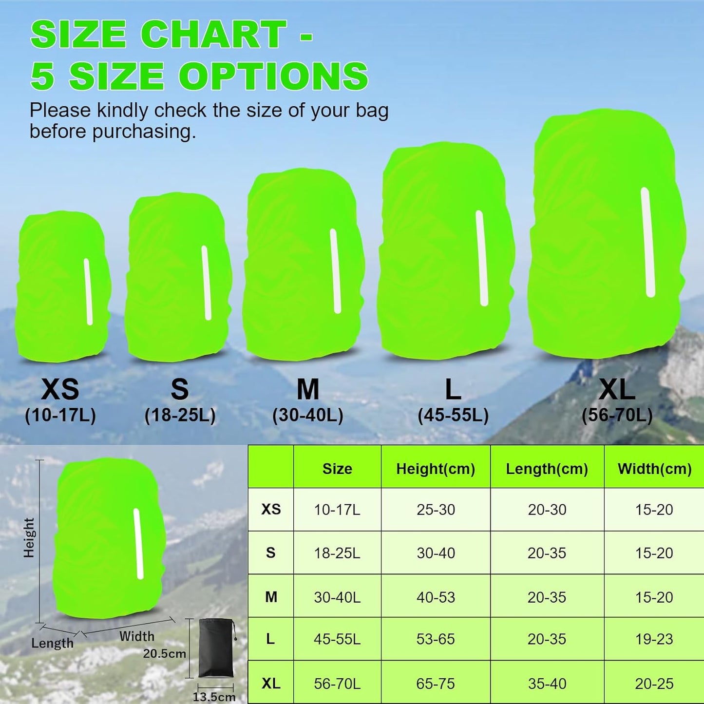 LAMA 2pcs Waterproof Rain Cover for Backpack, Reflective Rainproof Protector for Anti-dust and Anti-Theft M 30L-40L Black