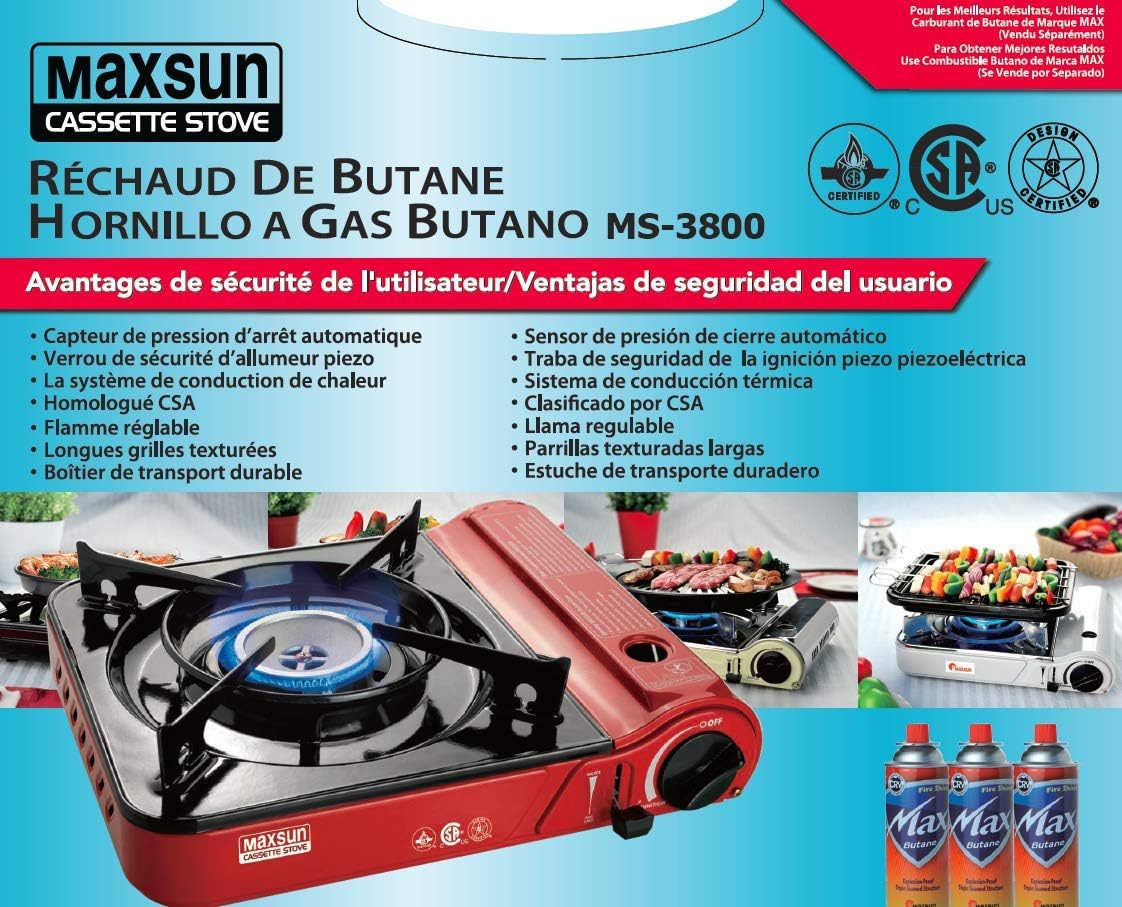 Maxsun Portable Gas Stove MS3800 (Red), 9,560BTU High Power, Camp Stove, Outdoor/Indoor, with Carrying Case