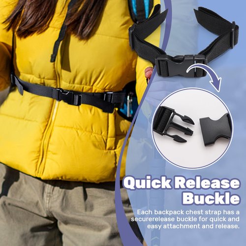 4 Pcs Non-Slip Backpack Chest Straps, Heavy Duty Adjustable Adult Universal Backpack Sternum Strap Chest Belt with Quick Release Buckle for Outdoor Camping Hiking Jogging (Black)