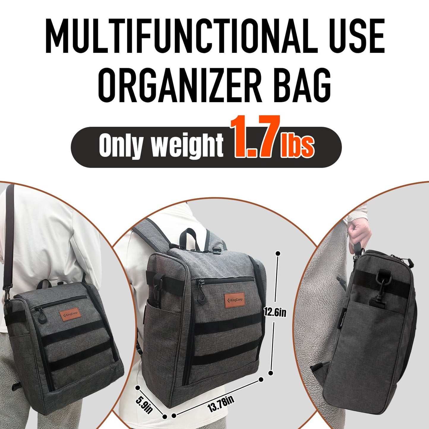 KingCamp Oversized Camping Kitchen Organizer, Ultralight Hanging Cooking Utensils Bag Portable Storage Backpack with Paper Towel Holder & 3 Pockets for Outdoor BBQ Cooking (Bag Only)