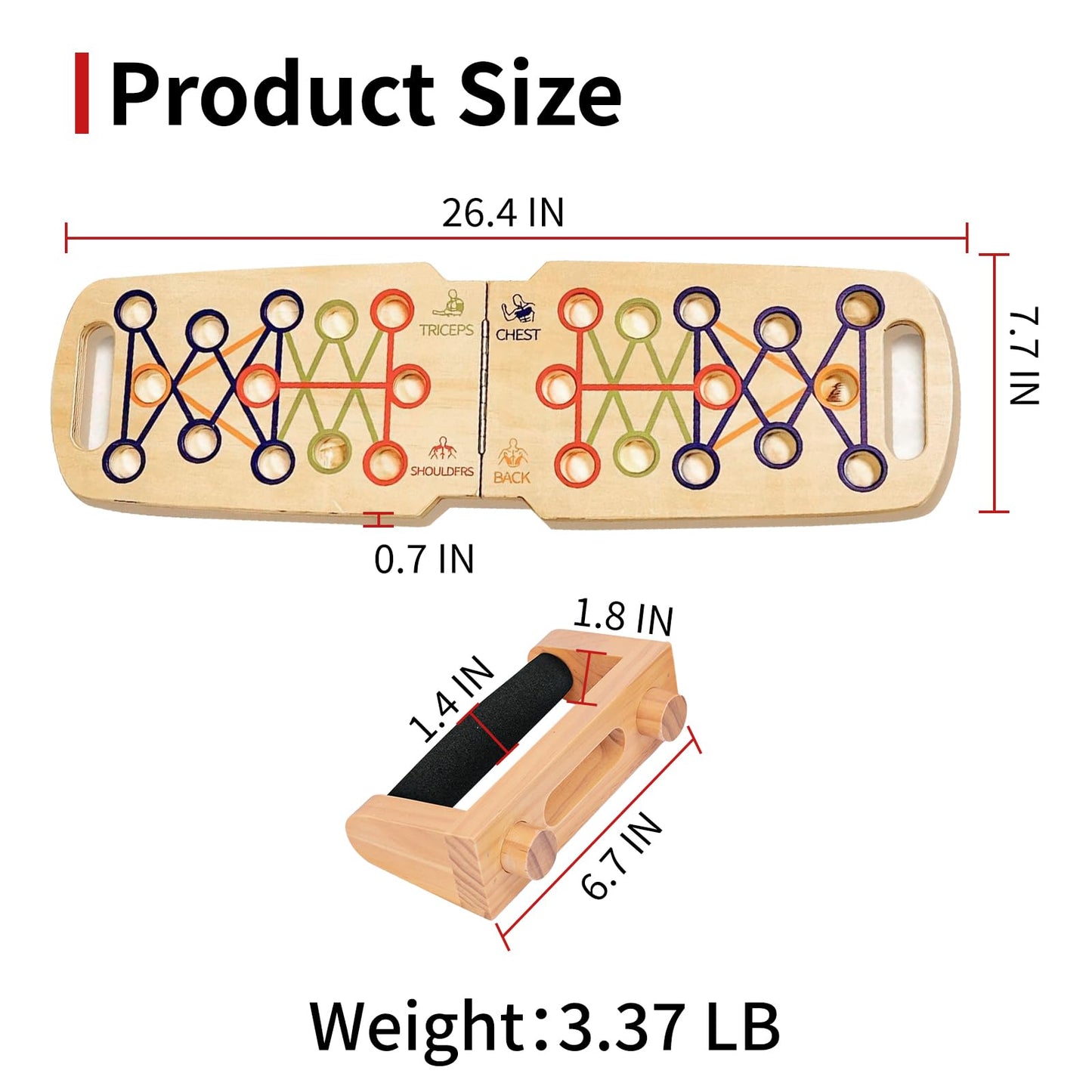 Foldable wooden Push up Board, Portable Push up Stand 14 in 1 Muscle Builder with Graphics Guide and 2 Solid Wood Pushup Handles, Pectoral and Biceps Strength Trainer