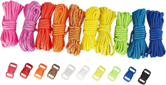 Juvale Paracord Rope with Buckles for Crafts (10 Colors, 20 Pieces) - Parachute Cord - Rope Craft
