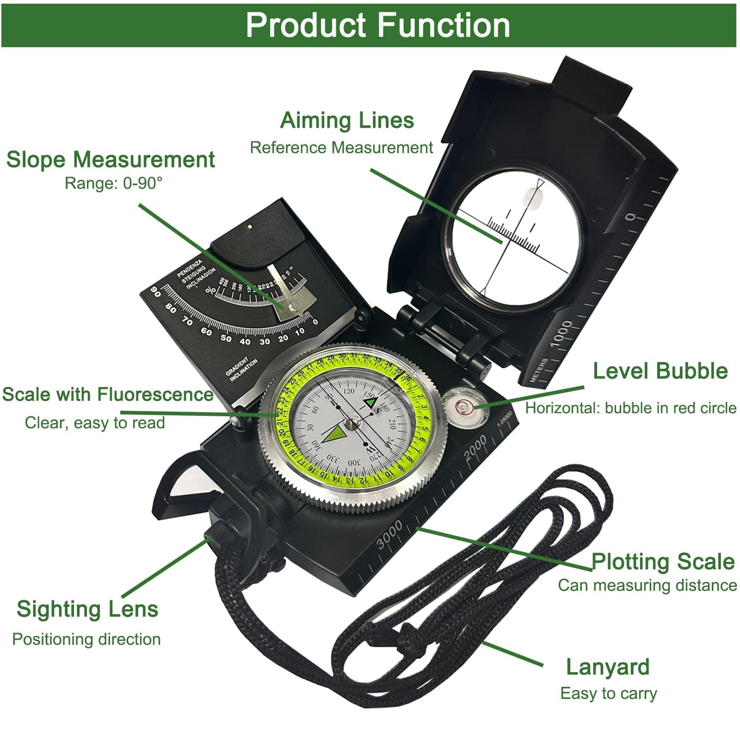 Lensatic Compass Military Grade, JYEASTZ Sighting Clinometer Compass for Hiking, IP65 Waterproof Professional Outdoor Compass Durable Boy Scout Compass with Carry Bag (Black)