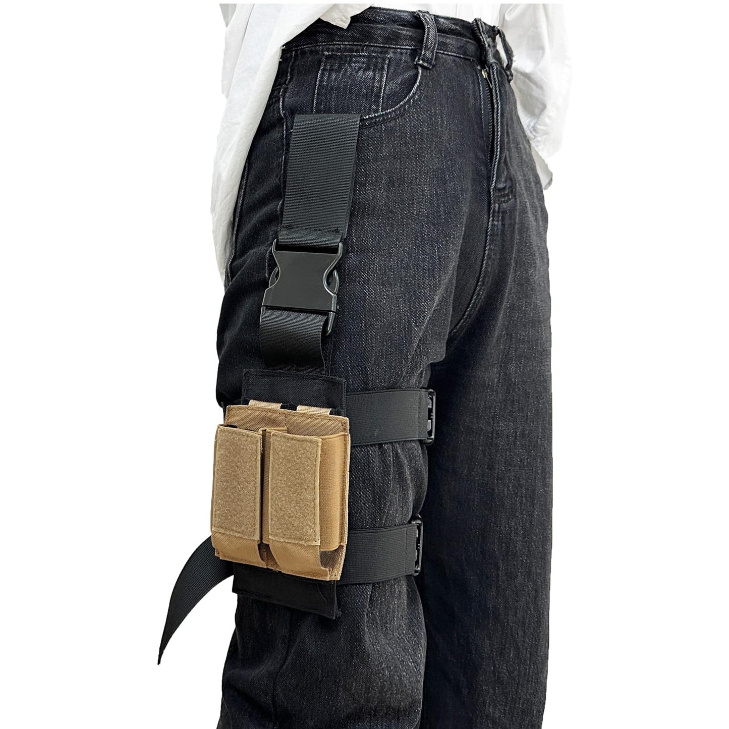 Azarxis Tactical Pistol Mag Pouch Holder Double Triple Molle Magazines Carrier Holster Bag with Front Loop Panel Fast Access (Black - Double Pouch)