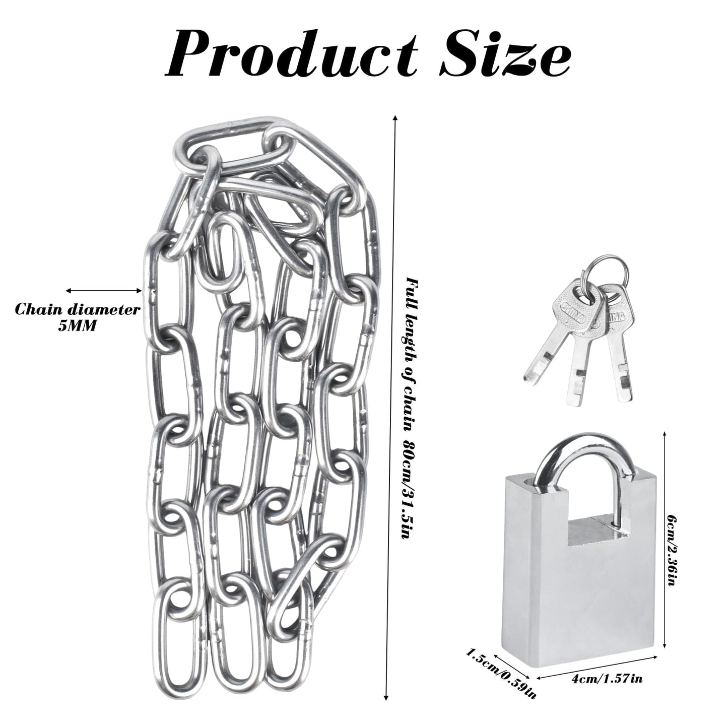 2pcs Bike Chain Lock, Security Chain Lock, Premium Case-Hardened Safety Chain Bicycle Chain Lock for Bike Motorcycle Generator Gate Outdoor Furniture, Cannot Be Cut with Bolt Cutters & Hand Tool