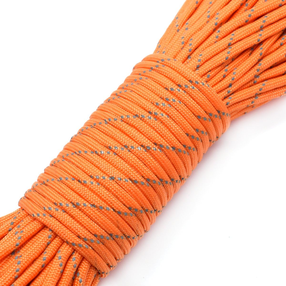 100FT Reflective Paracord 7 Core Parachute Cord (10# Olive Green)