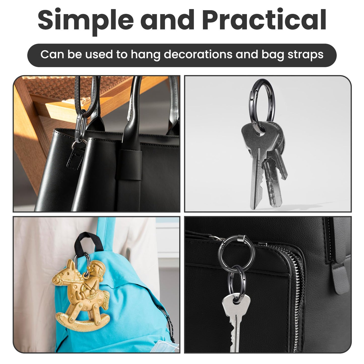 10pcs Small Carabiner Clip Metal Tiny Oval Carabiner Spring O Rings Hooks for Lanyard Keychain Carabiner Clip Set Round Keyring Heavy-Duty Snap Hooks for Wallet Pet Collar Outdoor Camping Hiking