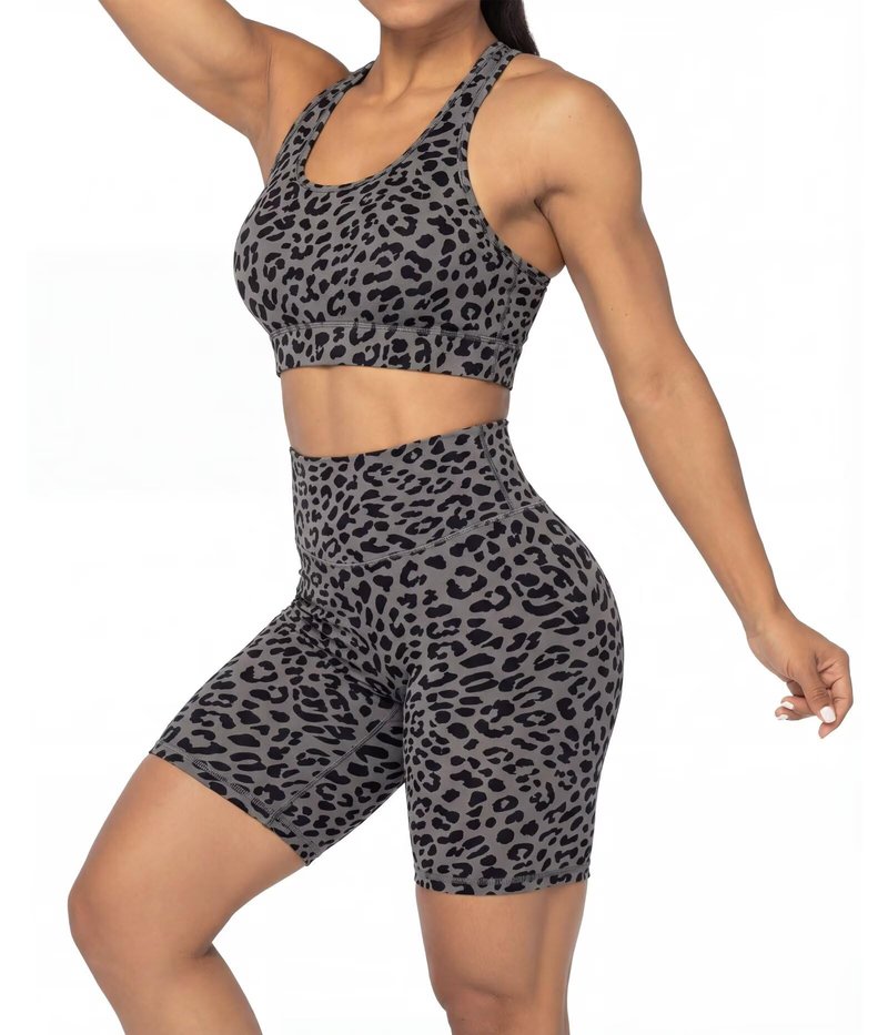 Sunzel 8" Waist Biker Shorts for Women No Front Seam Soft Yoga Workout Gym Bike Shorts Tummy Control Squat Proof Leopard Charcoal Gray X-Large