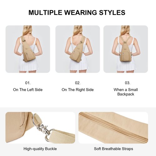 Telena Sling Bag Crossbody Backpack for Women Man 2 in 1 Lightweight Chest Bag Casual Daypack Backpacks for Travel Hiking Khaki