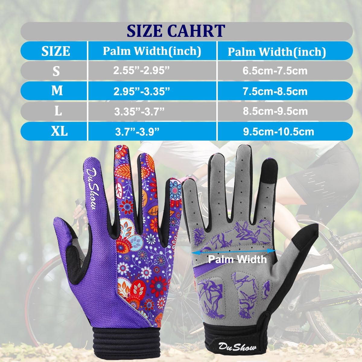 Pink Floral Cycling Gloves for Women | Full Finger Gel Padded Workout Gloves