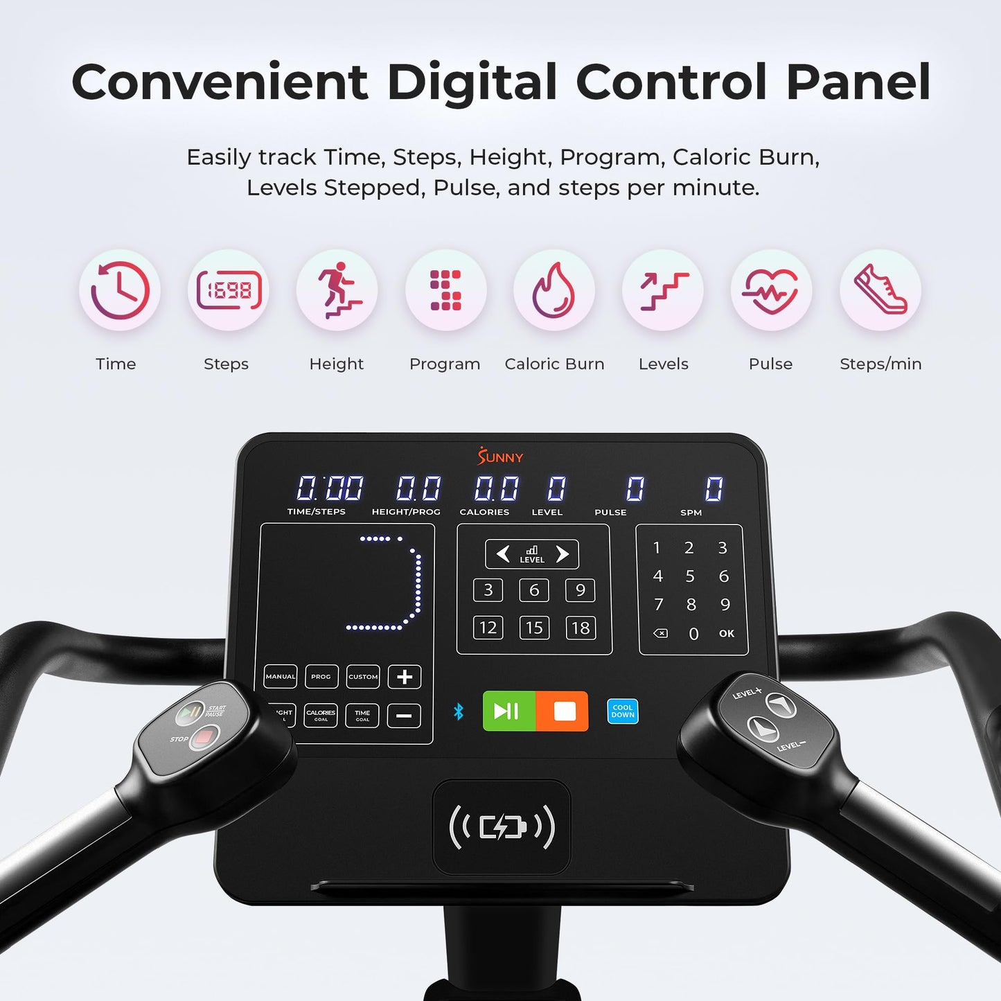 Sunny Health & Fitness Premium High-Intensity Smart Stepper Stair Climber Commercial Grade 25 Levels EMS, Cardio Workouts Free SunnyFit App Bluetooth Connection 400LB Capacity - SF-X7300SMART