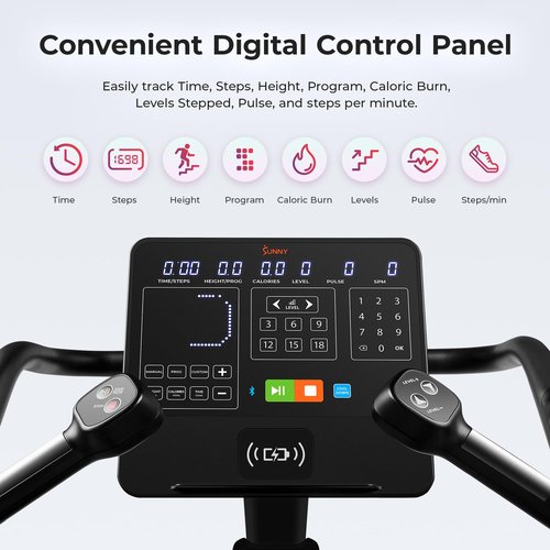 Sunny Health & Fitness Premium High-Intensity Smart Stepper Stair Climber Commercial Grade 25 Levels EMS, Cardio Workouts Free SunnyFit App Bluetooth Connection 400LB Capacity - SF-X7300SMART