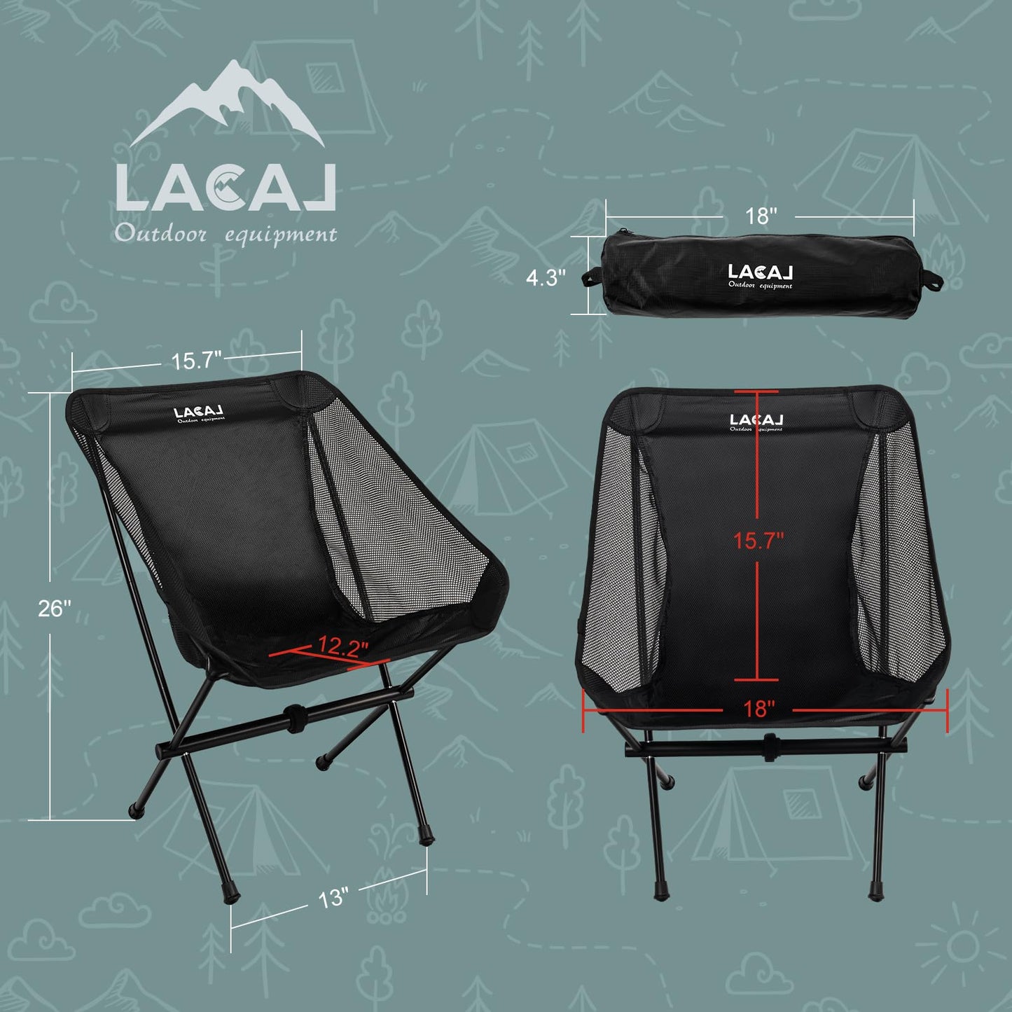 G2 GO2GETHER Ultra-Light Folding Camping Chair, All-Aluminum Frame, Surper Breathable Fabric, Easy to Carry, Compact Storage Size (1, Black)