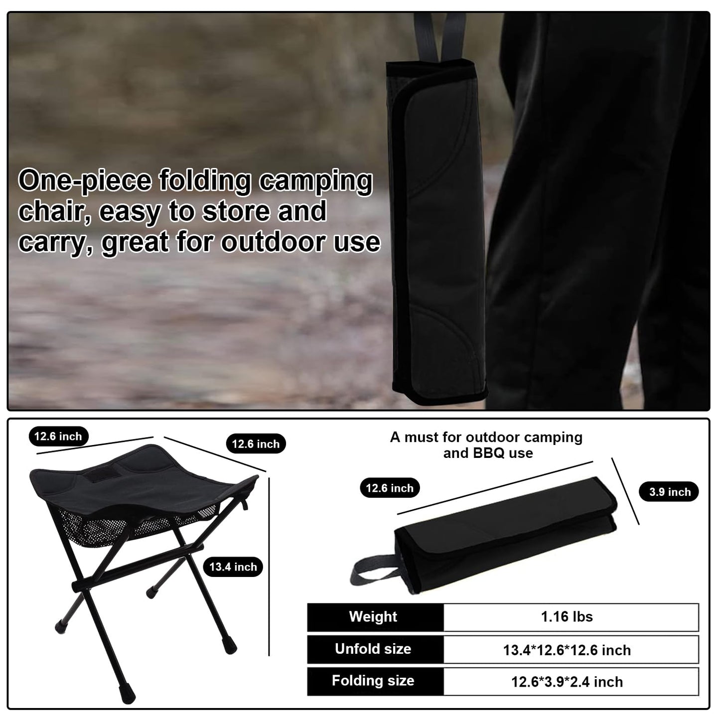 HADUKI Camping Chair Foot Stool,Folding Lightweight Stool Portable Collapsible Camping Stool Retractable Chairs with Carry Bag 220LBS Camping Stools for Indoor Or Camping Fishing Hiking BBQ(Black)