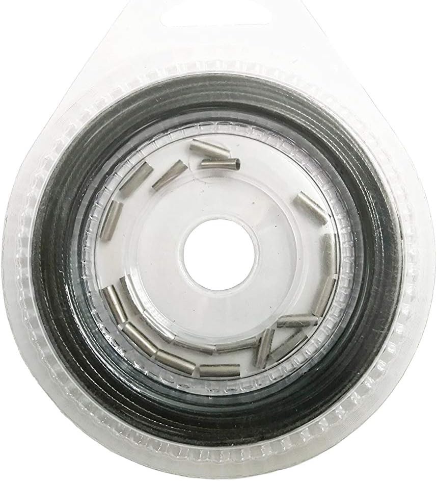 10LB-200LB Fishing line Wire Leader Vinyl Coated Stainless Steel Trace Lures Leader Wire 10 Meter,with 20pcs Crimps Sleeves,Black & Silver Select