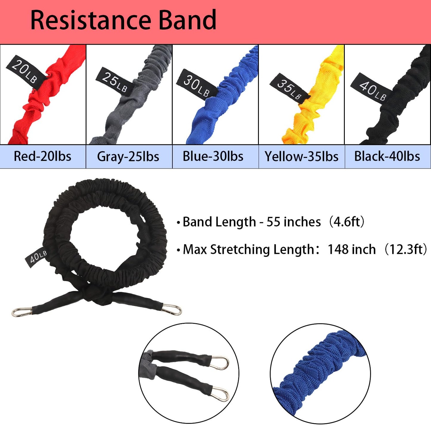 15 PCS Resistance Bands Set, 20-40lbs Exercise Tubes with Handles, Protective Nylon Sleeves, Door Anchor & Ankle Strap, Stretch Bands for Full Body Workout, Strength Training for Men & Women
