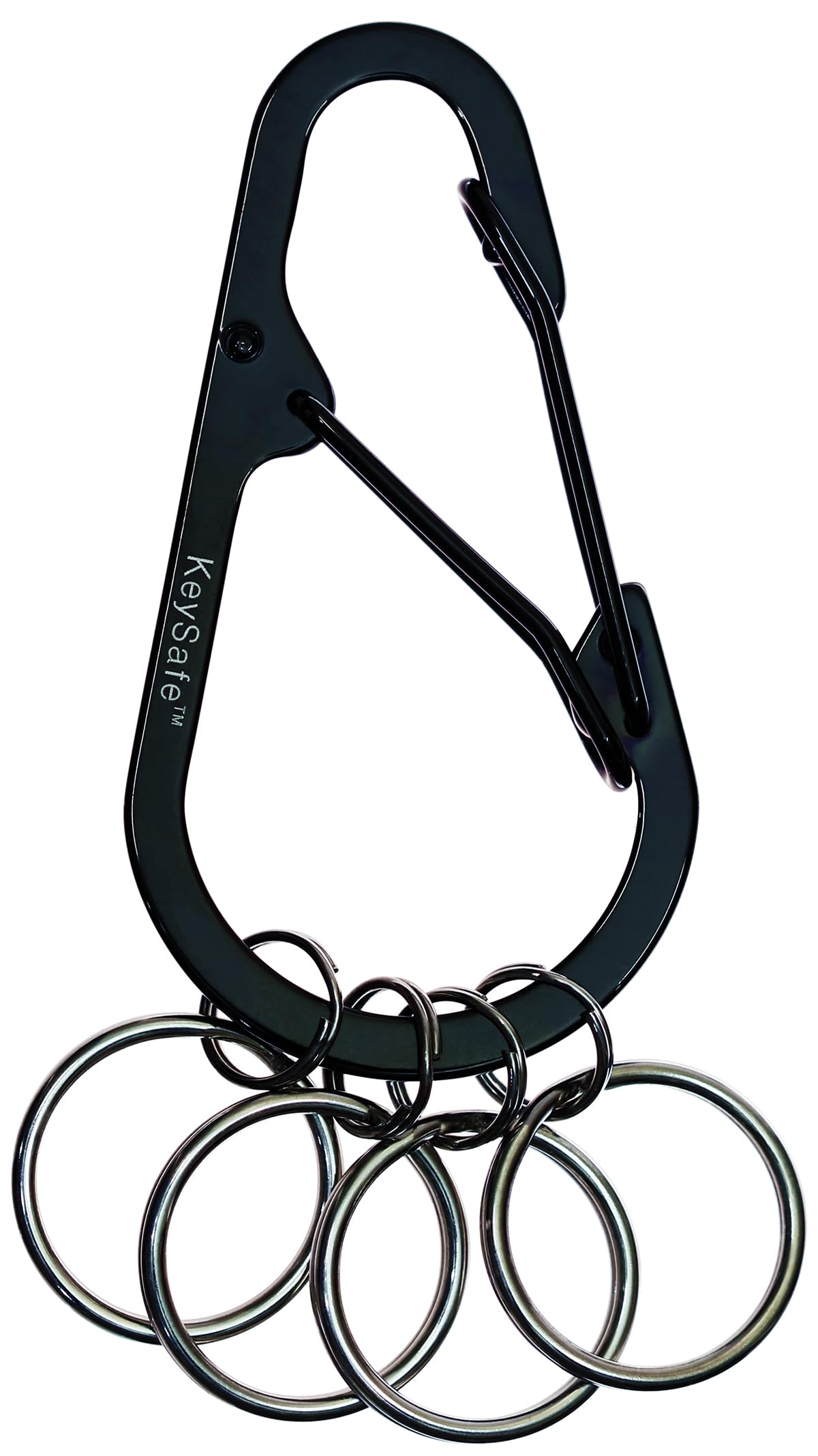 KeySafe Stainless Steel DoubleGate Secure Teardrop Carabiner Keychain Key Ring Polished Steel (KS002-4) (Metallic Black)