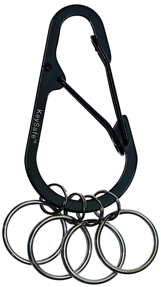 KeySafe Stainless Steel DoubleGate Secure Teardrop Carabiner Keychain Key Ring Polished Steel (KS002-4) (Metallic Black)
