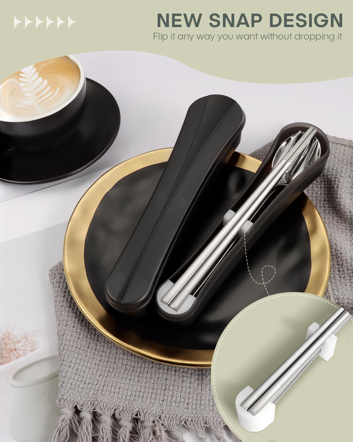 2 Pack Travel Utensils with Case, PHILIPALA Portable Reusable Silverware Set for Lunch Work Picnic, 18/8 Stainless Steel Camping Cutlery Set Includes Fork Spoon Chopsticks(Silver)