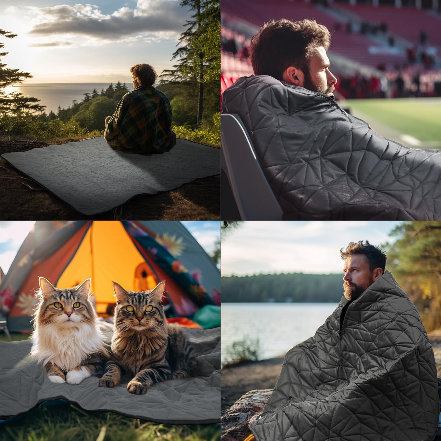 KawaGebo Kamp Outdoor Waterproof Blanket, Foldable Fleece Stadium Blanket for Outdoor Sports Event, Camping, Concerts, Car, Pet, Picnics - Windproof, Wearable, Machine Washable 80" x 58"