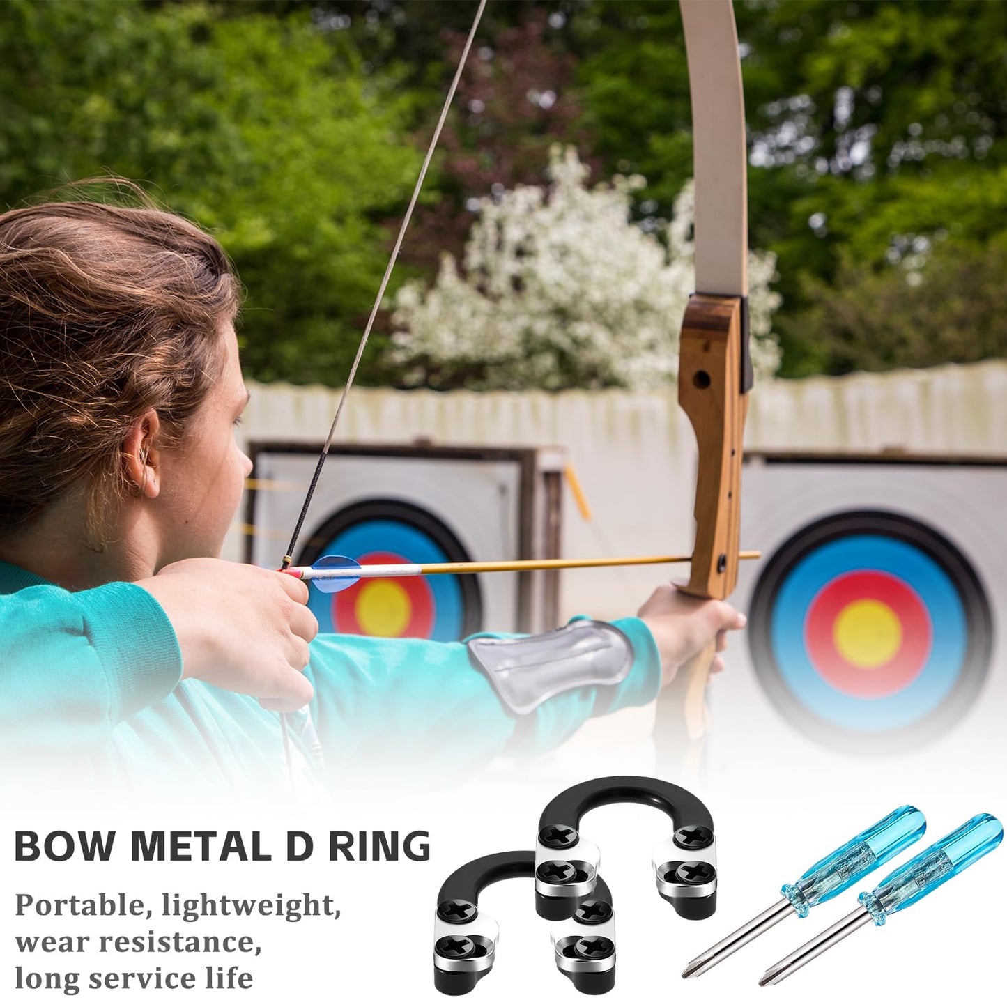 2 Sets Archery D-Loop Set for Compound Bows, Black Metal U-Nock D-Ring with Buckle Release, with Screwdrivers for Easy Installation, Ideal for Bow Hunting & Shooting Accessories