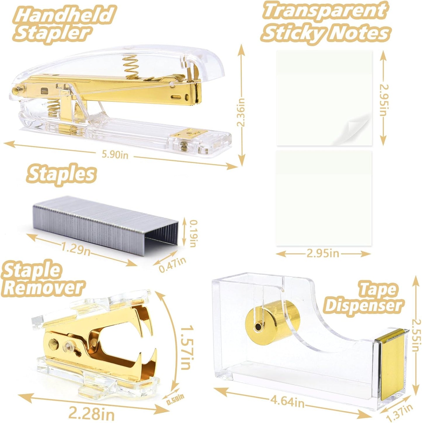White Office Supplies, UPIHO White Desk Accessories, Stapler and Tape Dispenser Set for Women with Stapler,Tape Dispenser, Staple Remover, Staples,Scissor and Tabs for Students Office Clerks