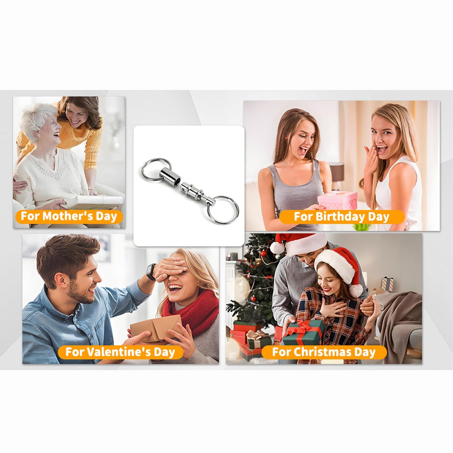 Quick Release Detachable Pull Apart Keychain Key Rings Clip Double Spring Split Snap Seperate Lock Holder Silver (4PCS)