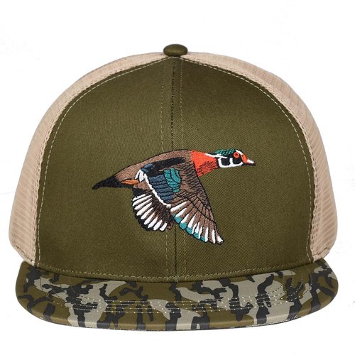 EDTREK Outdoorsman Pro Trucker Breathable Mesh Performance Cap - Flat Brim Snapback Hat (Wood Duck - Swamp Green)