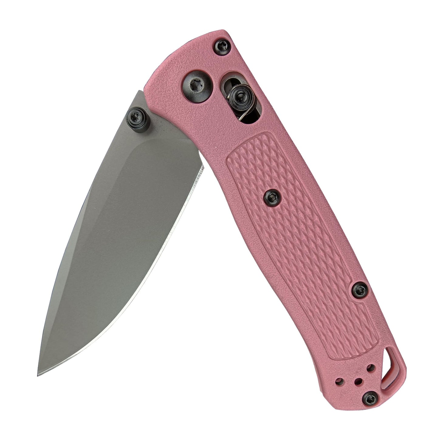 EDC Mini Pocket Knife, Plain Edge, Thumb Stud Manual Open, Pink Nylon Grivory Handle with Belt Clip (black blade)