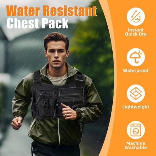 SYLucija Chest Bag for Men,Running Pack Vest for Workouts,Water Resistant Sports Chest Pack For Hiking,Running Phone Holder Extra Storage(Black)