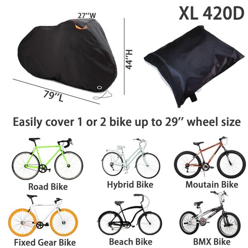 Bike Cover for 1 or 2 Bikes, Outdoor Storage Waterproof Bicycle Cover, 210D Heavy Duty Ripstop Material, Bike Covers Rain Sun UV Dust Wind Proof with Lock Hole for Mountain Road Electric Bike (XL)