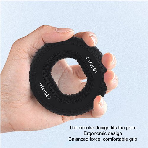 Grip Exercise Ring,70 to 80LB Hand Grip Strengthener Soft Silicone Portable Tire Texture Forearm Finger Exerciser Grip Strength Trainer Ring Black