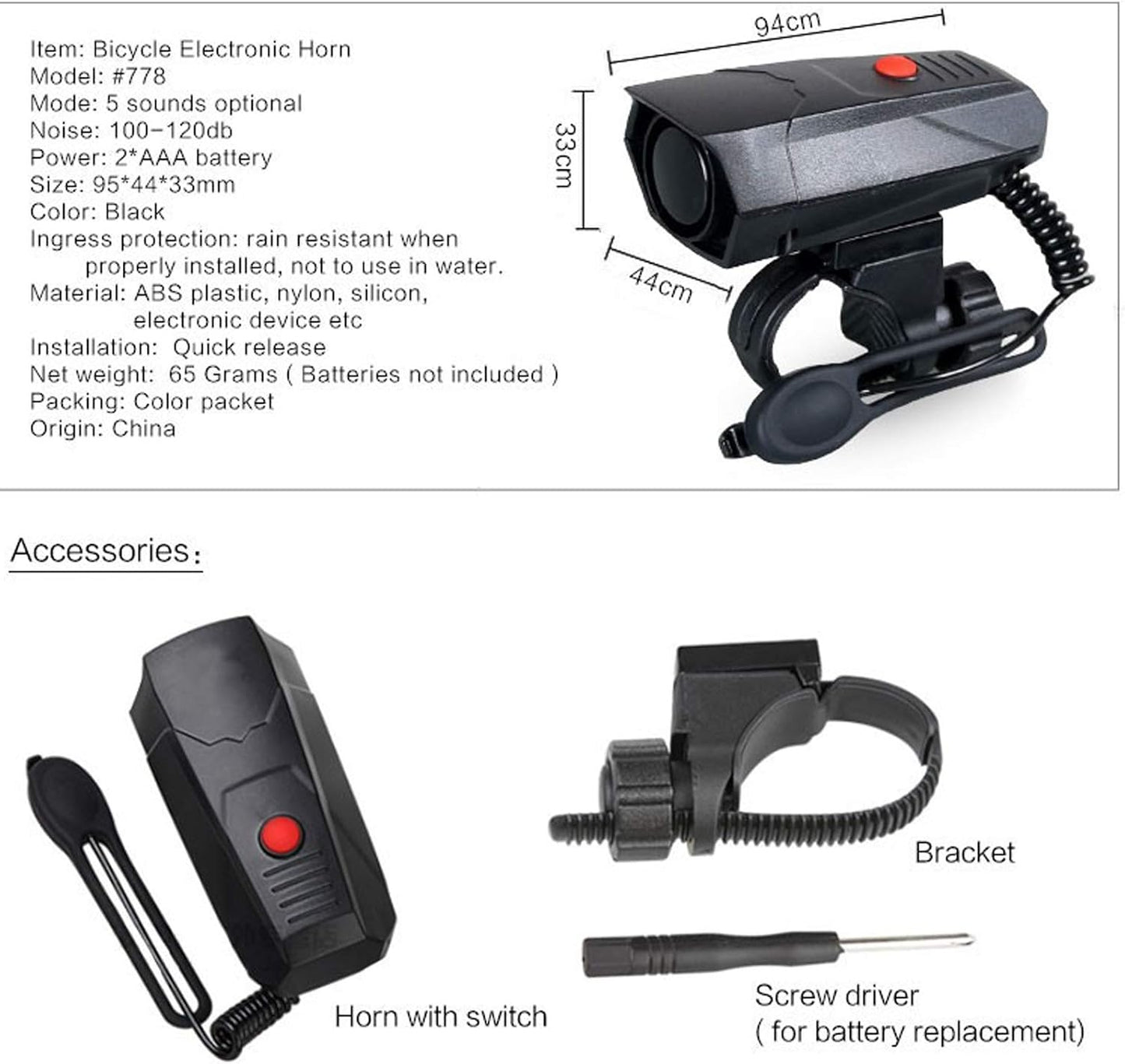 120dB Bike Horn Alarm - 5 Sound Modes, Loud Electric Bicycle Bell for Kids/Adults, Universal Handlebar Mount