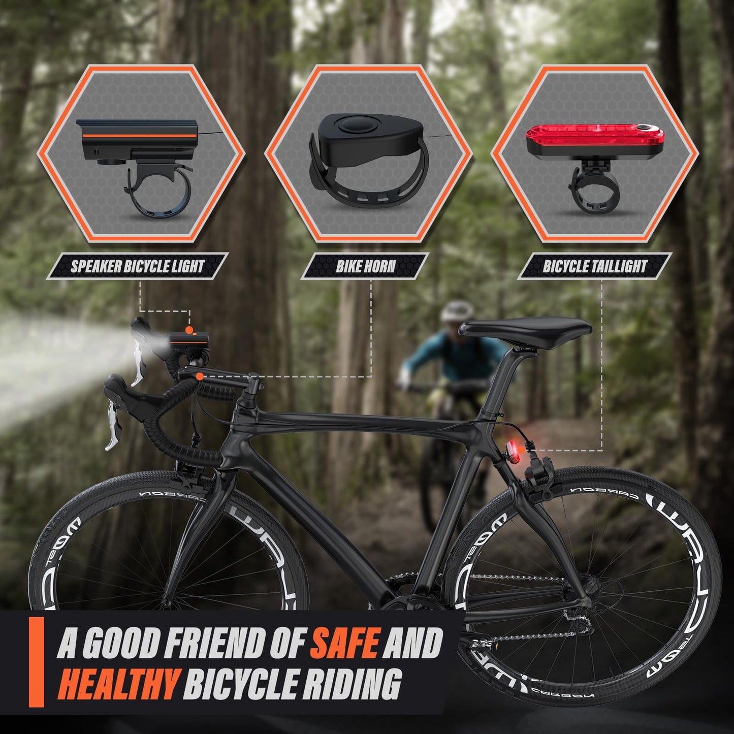 KUNHAK® Rechargeable Bike Lights, Ultra Bright Bike Lights for Night Riding, Road Mountain Bike Accessories for Kids Adults - Headlight with Tail Light