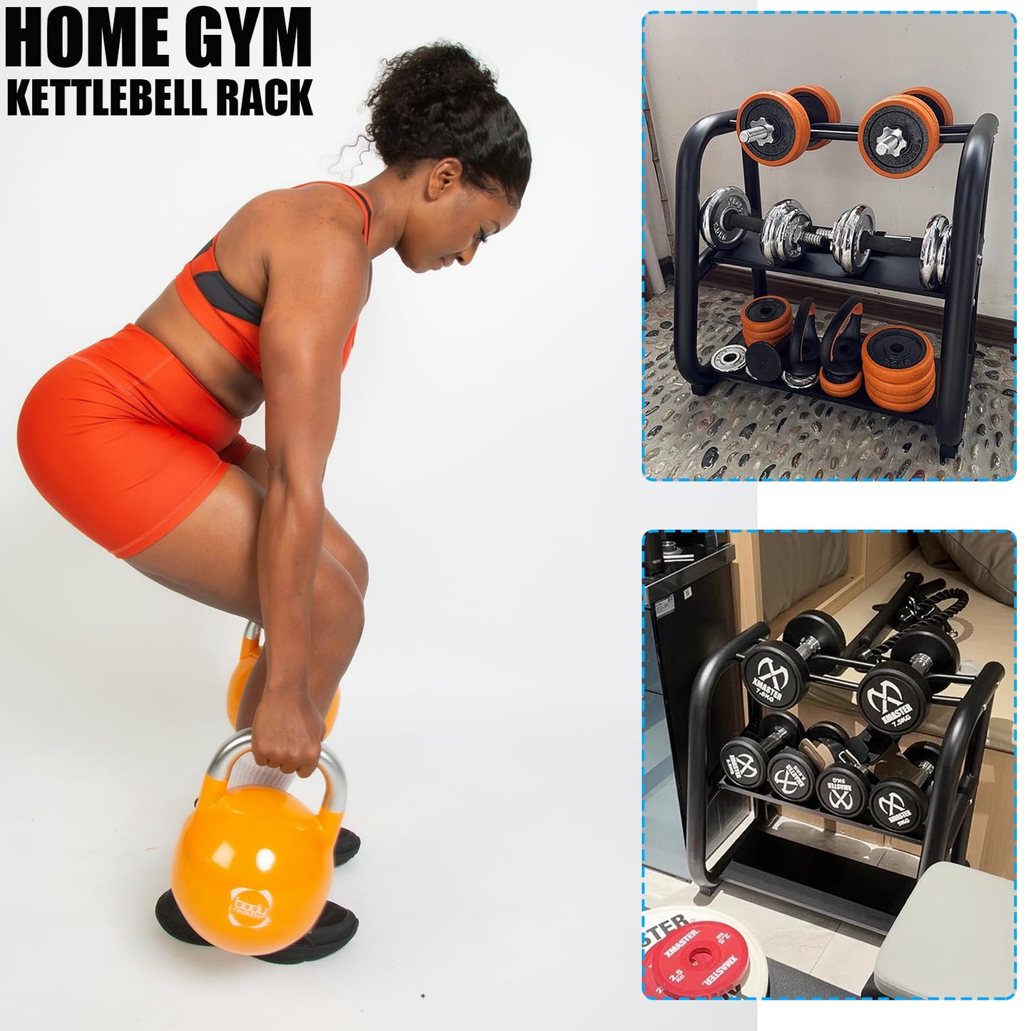 Kettlebell Storage Rack, 2-Tier Weight Racks, Kettlebell Stand, Dumbbell and Kettlebell Rack for Home Gym, Black