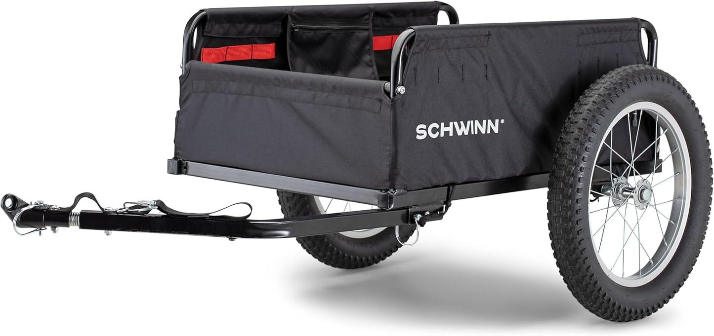 Schwinn Daytripper or Porter Bike Cargo Trailer, Holds up to 100 lb, Universal Coupler, Folding Frame, Quick-Release Wheels, 16-Inch Tires, Interior D-Rings, Schwinn Bike Trailer for Carrying Cargo