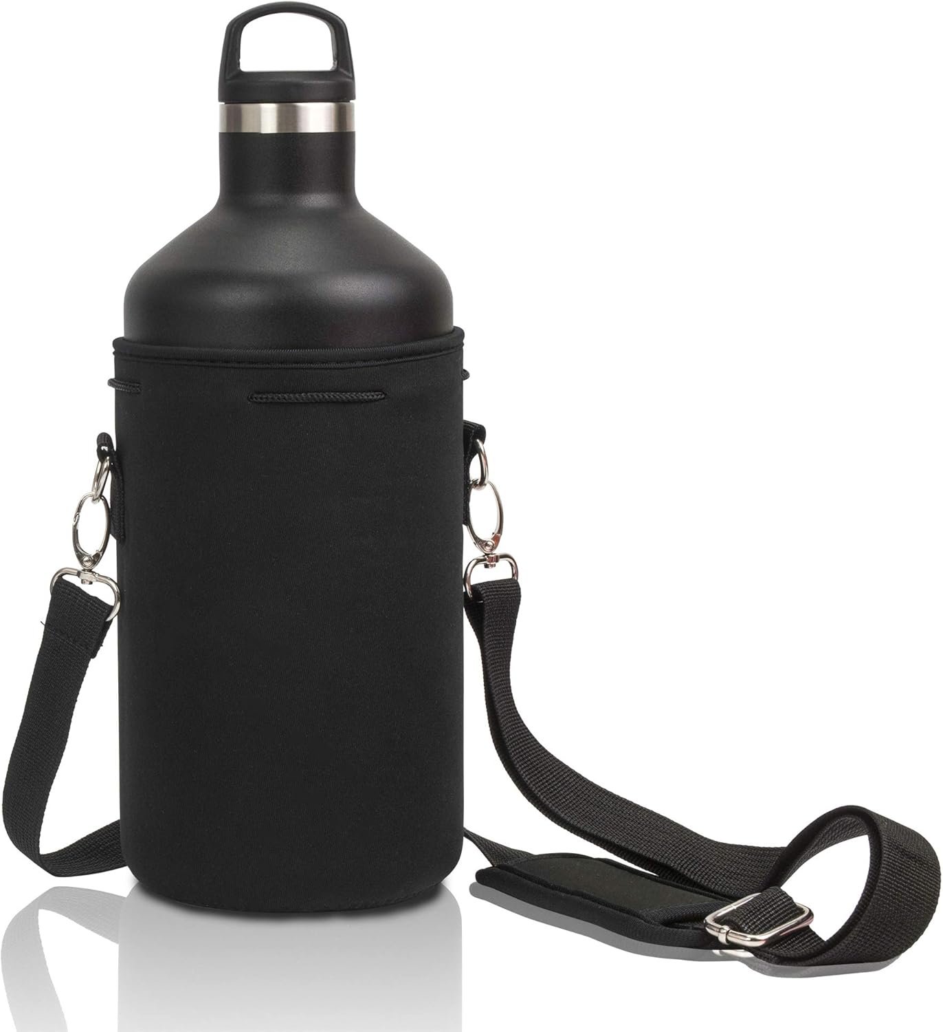 Insulated Neoprene Water Bottle Carrier | Adjustable Sling Pouch | Black, Large