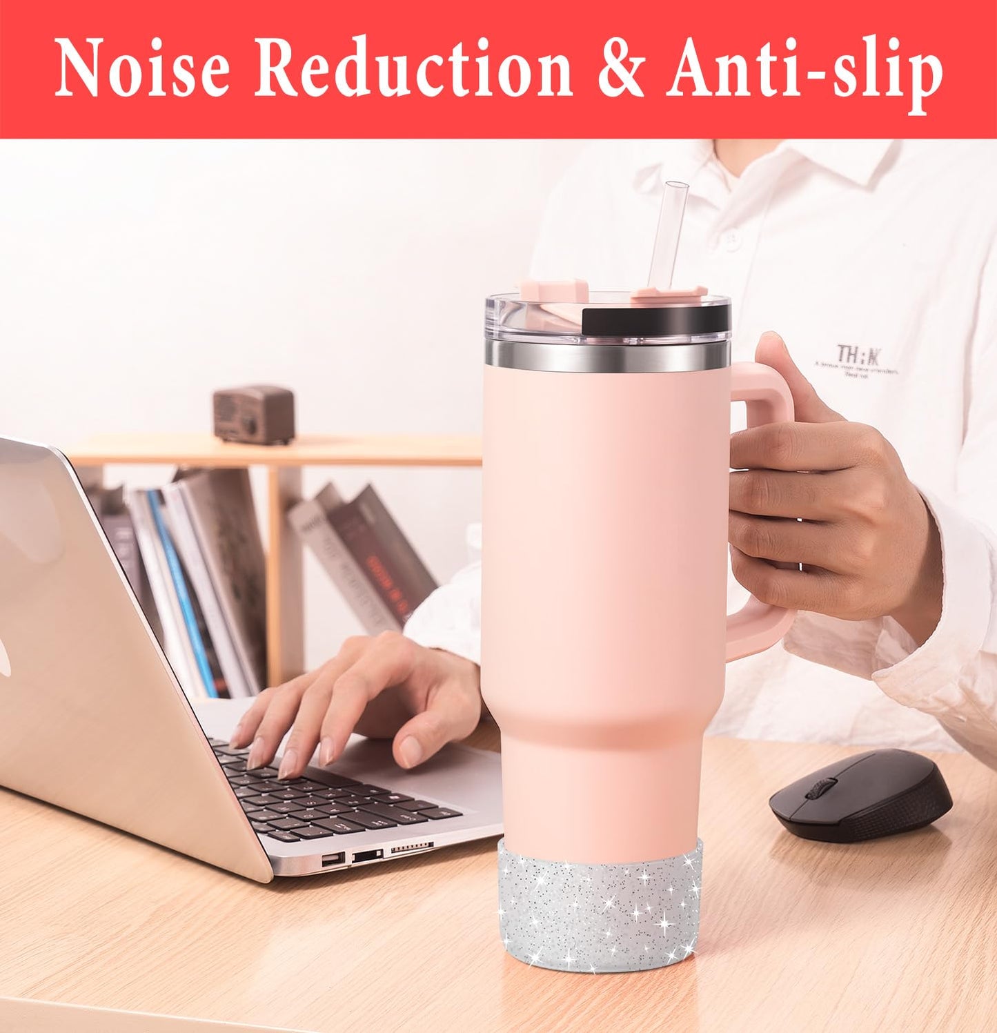 2 PCS Glitter Silicone Boot Compatible with Stanley Tumbler 20 30 40 oz & Fits Hydro Flask Water Bottle 12-24oz & Fits Yeti, Simple Modern, Owala Cup - Bling Cup Bottom Protector Accessories