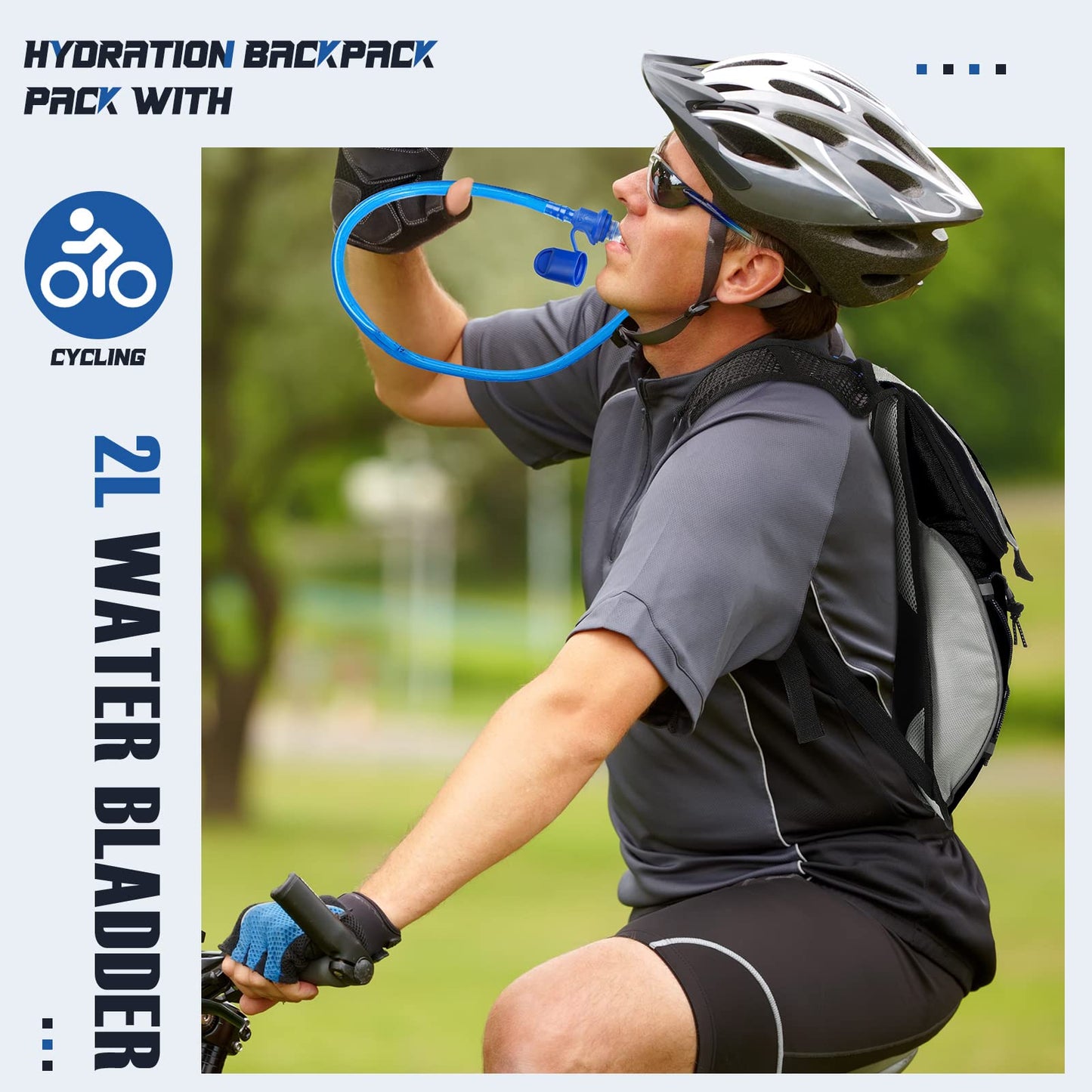 4 Pcs Hydration Backpack Pack with 2L Water Bladder, Hydration Pack with Hydration Bladder Hiking Running Cycling Biking Water Backpack Bag for Men and Women