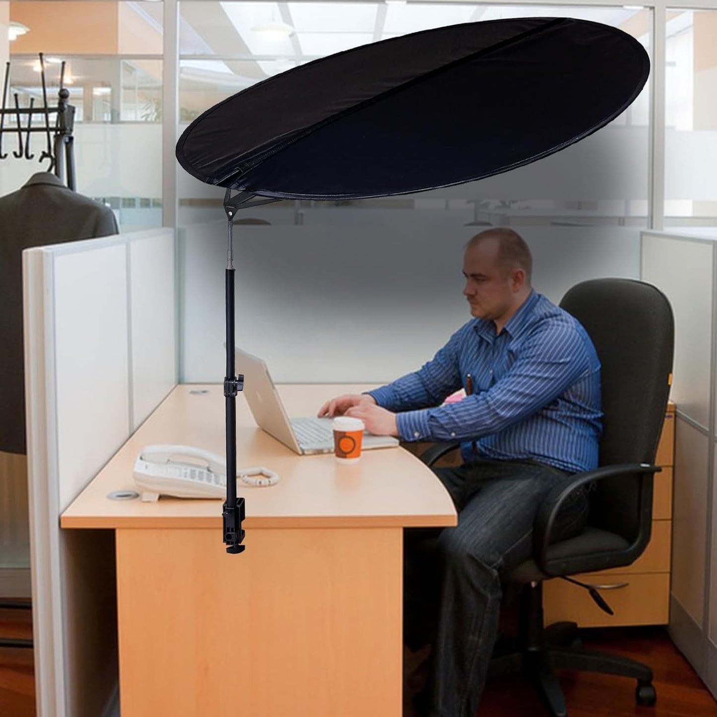 Office Cubicle and Desk Shade - Foldable 36" Circular Shading, Light-proof Desk Canopy,Light Shade with Clamp and Rotatable Rod, Designed for Light Sensitive Workers